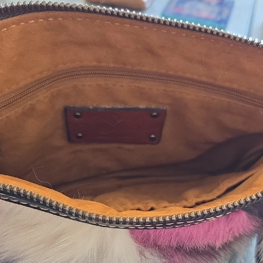 Patricia Nash Finnick Fox Fur and Leather Wristlet Clutch w/ Suede Interior